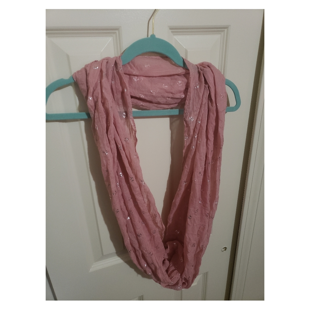 Pink Infinity Scarf with metallic anchors
